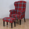 Fotel Uszak wraz z podnóżkiem, czerwona tkanina w kratkę. ZMS Miro