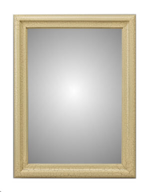 Drewniana rama Eleganza z lustrem w pozycji pionowej. Malowana w kolorze beżowym z efektem krakele.